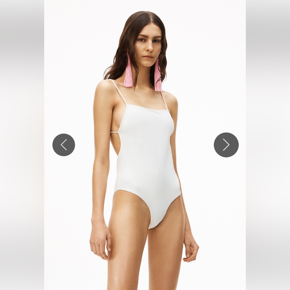BNWT Alexander Wang one piece bathing suit with crystal charm logo ties white XS